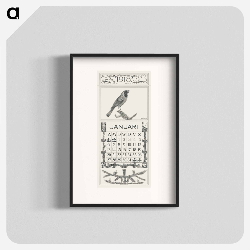 January calendar with golden frame - Theo van Hoytema Poster.