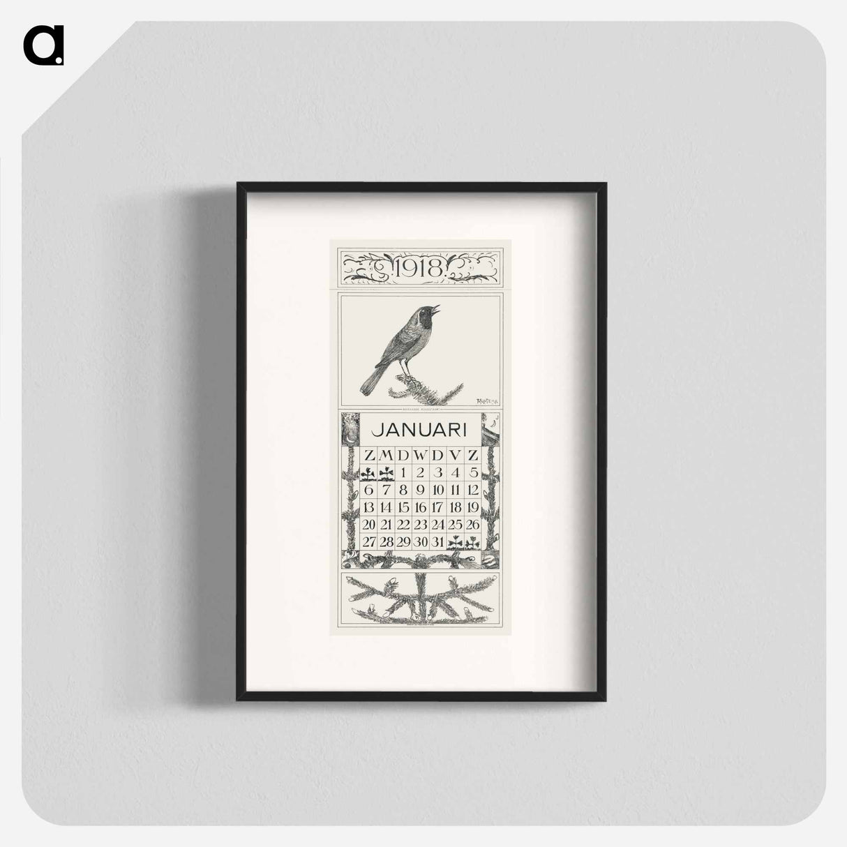 January calendar with golden frame - Theo van Hoytema Poster.