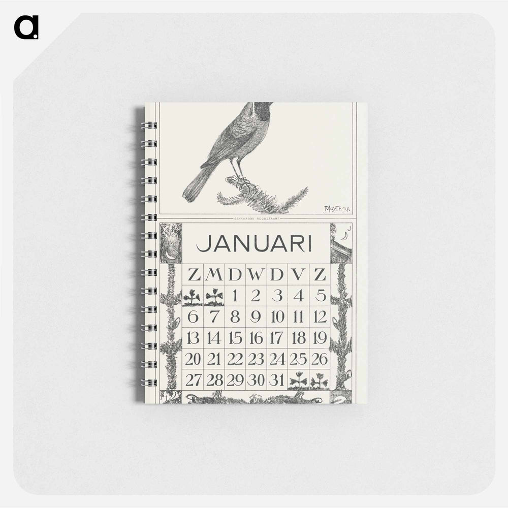 Kalenderblad januari met gekraagde roodstaart - テオ ヴァン ホイテマ Memo.