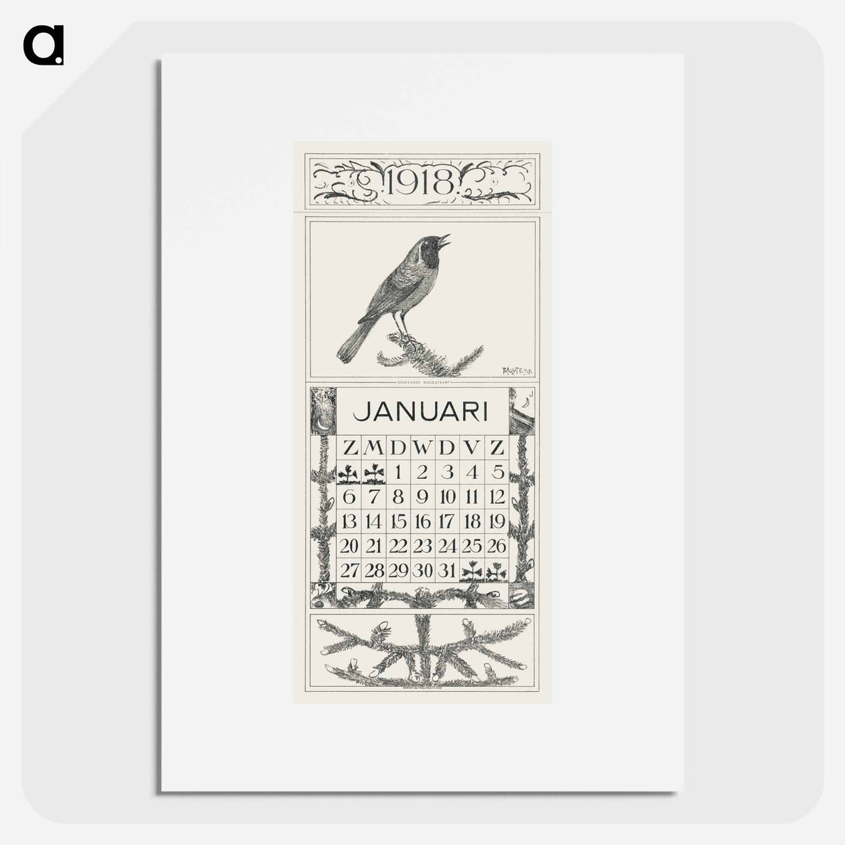 January calendar with golden frame - Theo van Hoytema Poster.