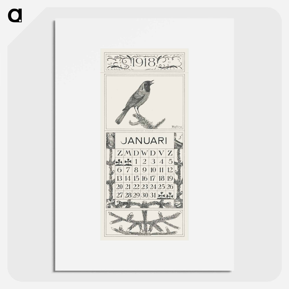 January calendar with golden frame - Theo van Hoytema Poster.