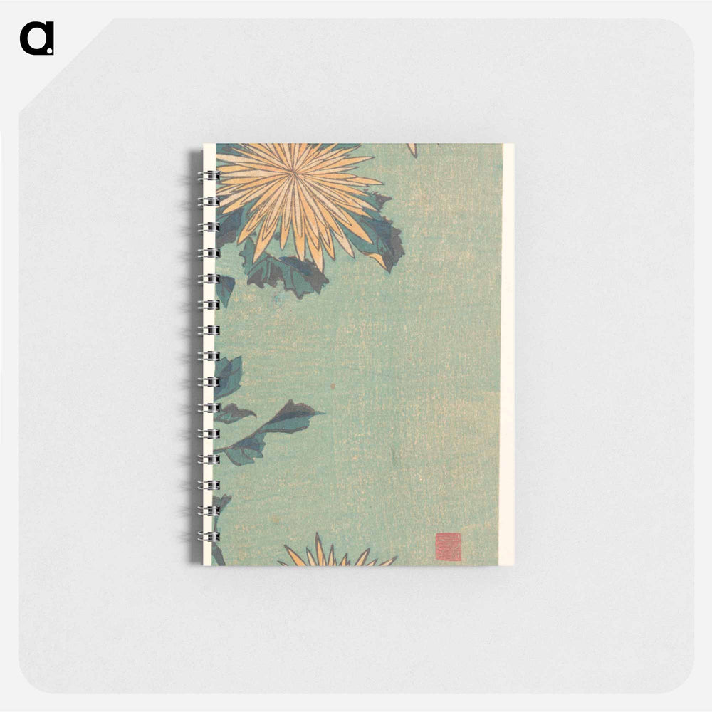 Yellow Chrysanthemums on a Blue Ground - 葛飾 北斎 Memo.