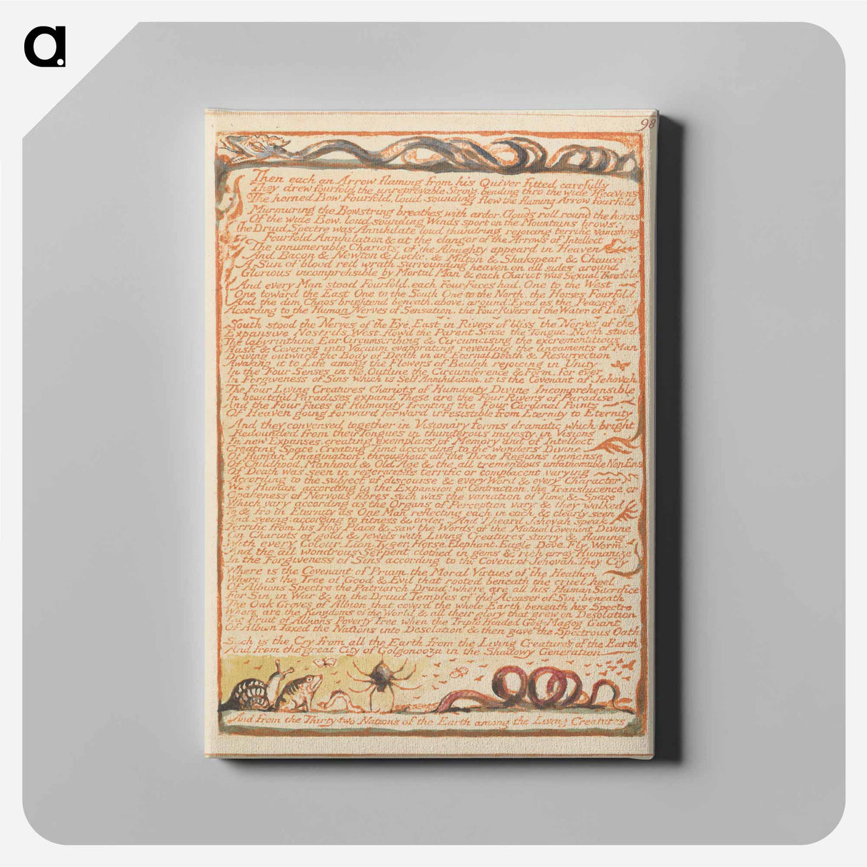 アートパネル-Jerusalem, Plate 98, "Then each an Arrow flaming...." - ウィリアム ブレイク Canvas.