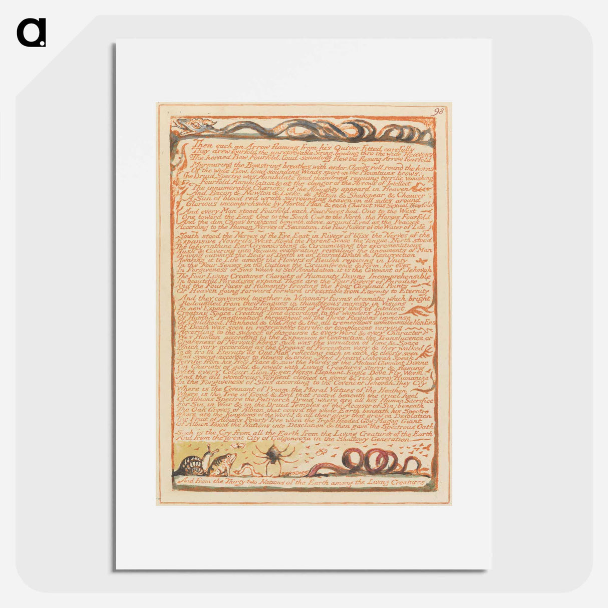 アートポスター-Jerusalem, Plate 98, "Then each an Arrow flaming...." - ウィリアム ブレイク Poster.