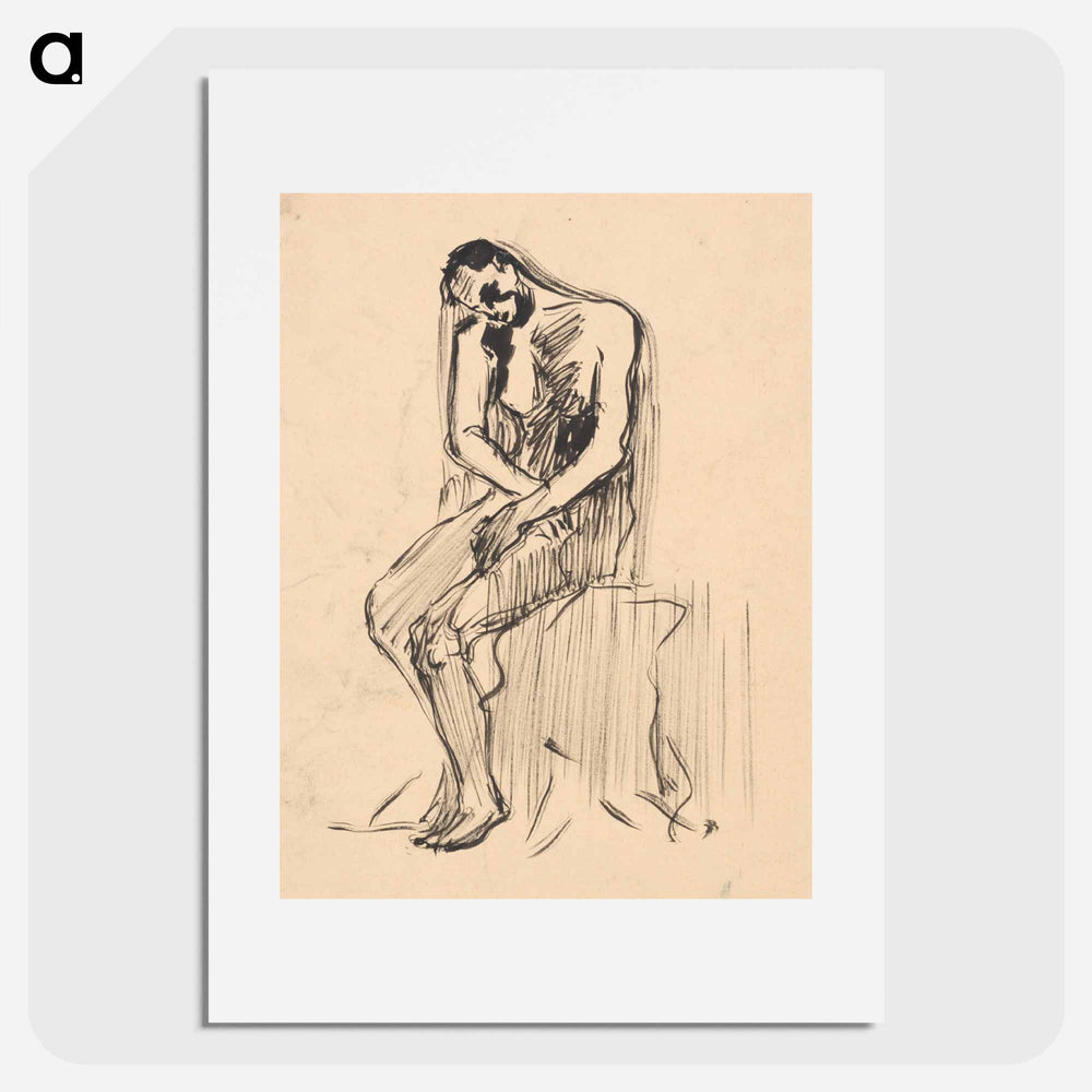 Sketch of a seated male nude - アーノルド ピーター ワイズ クビンチャン Poster.
