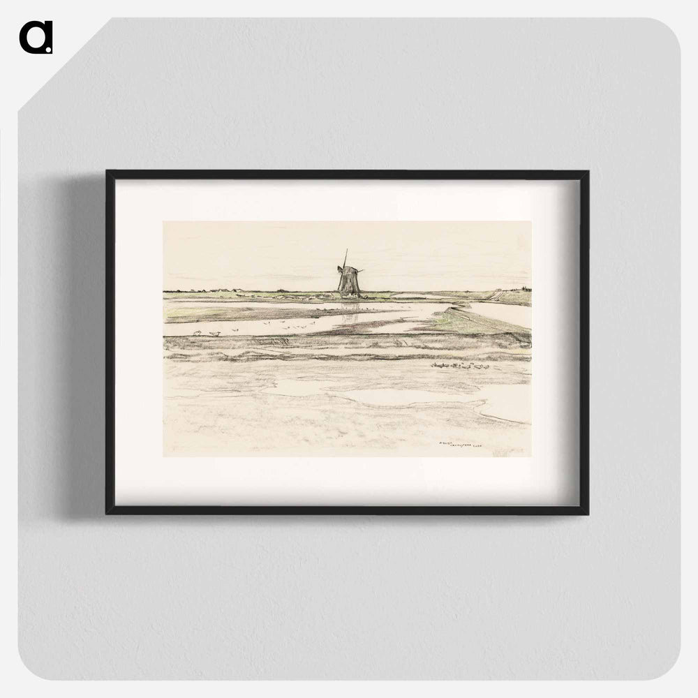 Landschap met poldermolen Het Noorden in polder Het Noorden op Texel - Theo van Hoytema Poster.