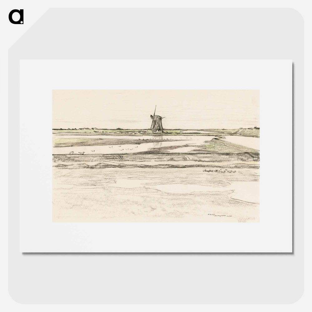 Landschap met poldermolen Het Noorden in polder Het Noorden op Texel - Theo van Hoytema Poster.