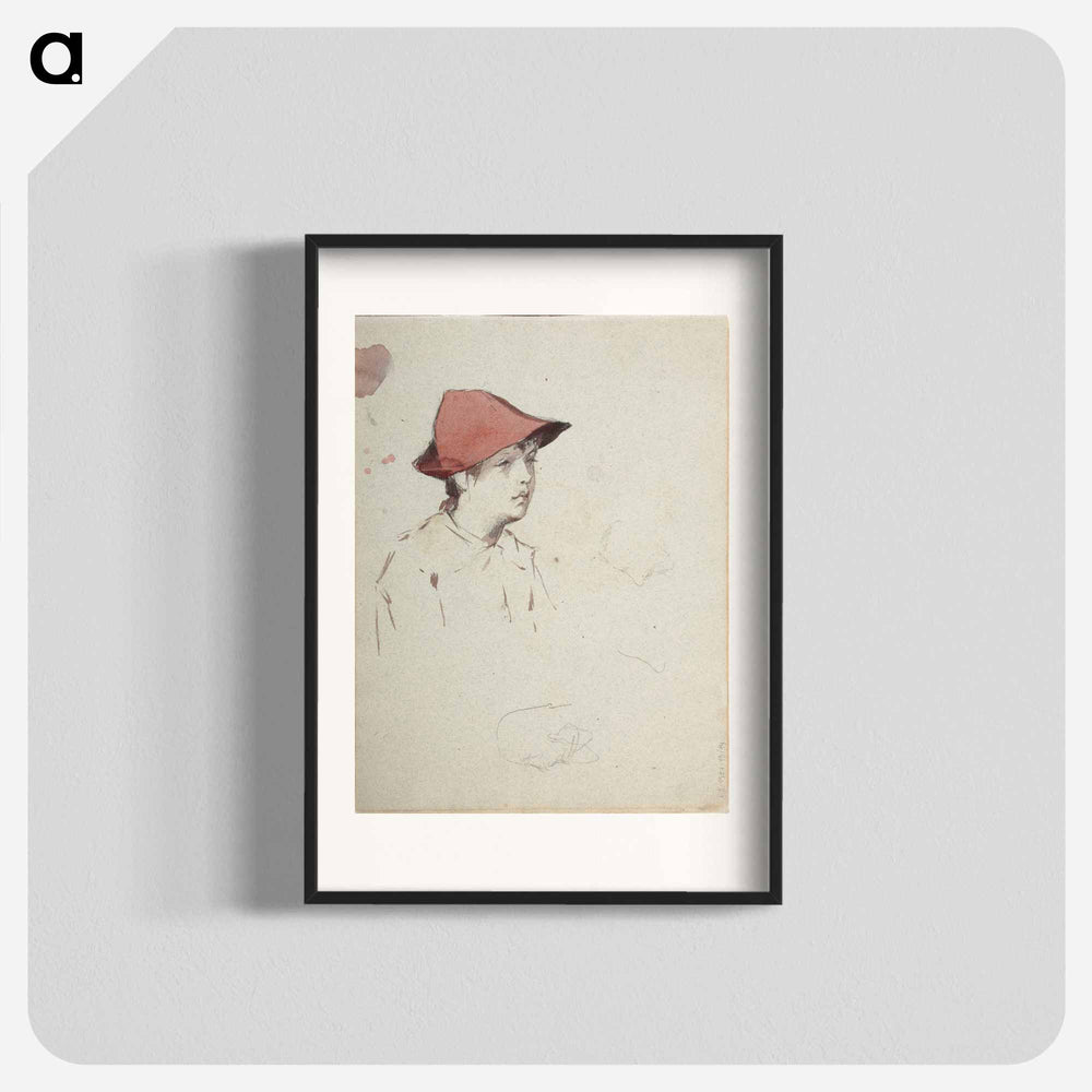 Bertta Edelfelt, taiteilijan sisar punainen hattu päässään - アルバート エーデルフェルト Poster.