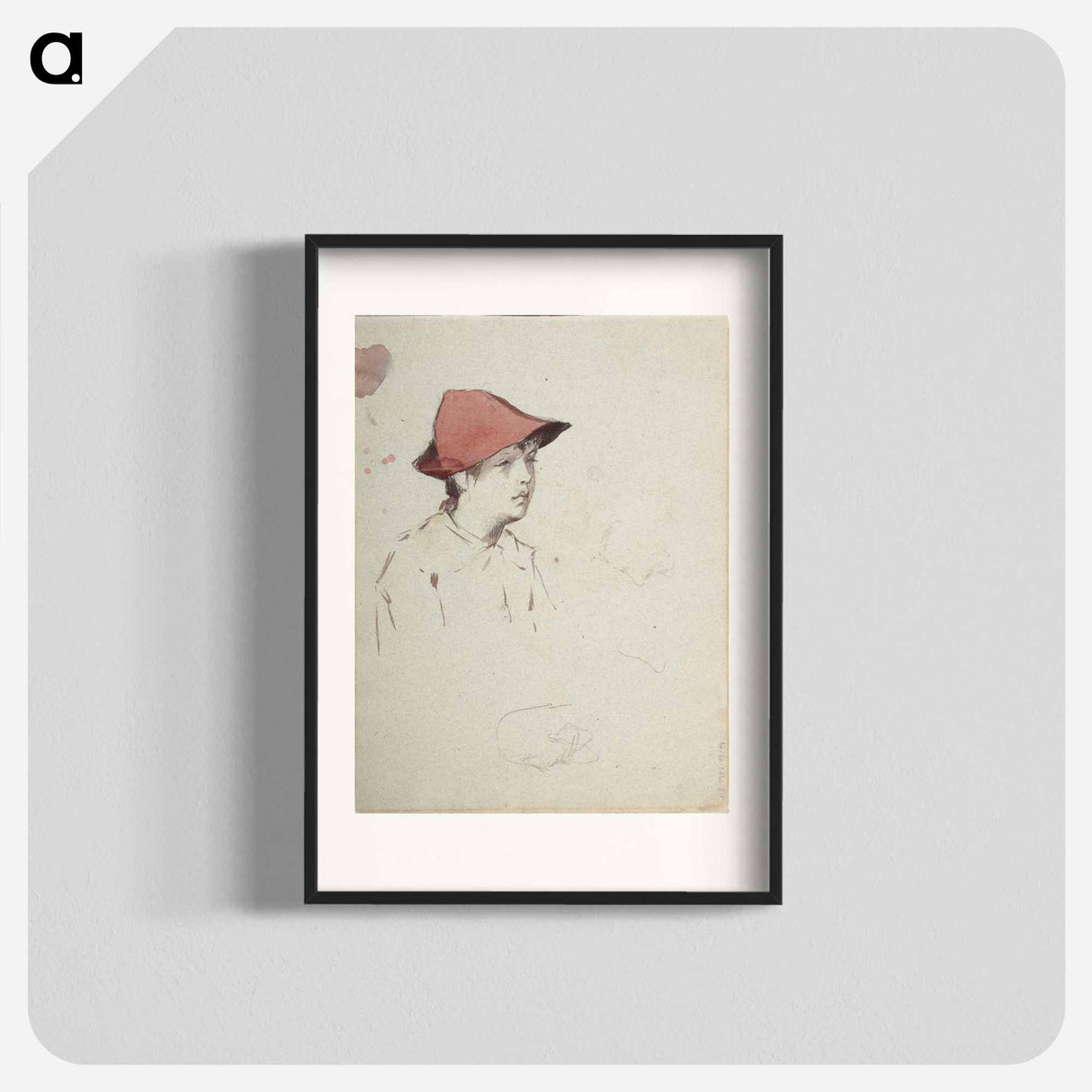 アートポスター-Bertta Edelfelt, taiteilijan sisar punainen hattu päässään - アルバート エーデルフェルト Poster.