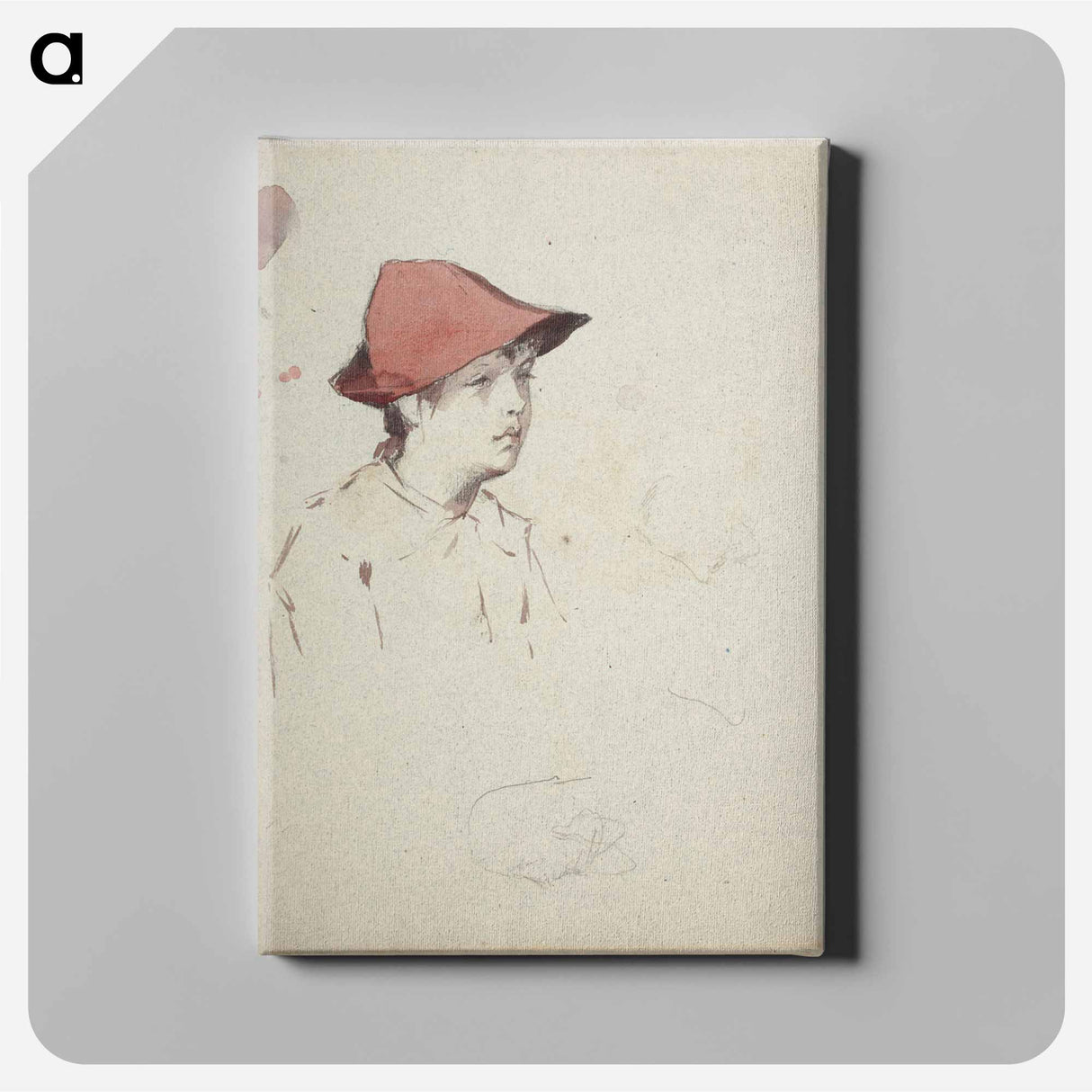 アートパネル-Bertta Edelfelt, taiteilijan sisar punainen hattu päässään - アルバート エーデルフェルト Canvas.