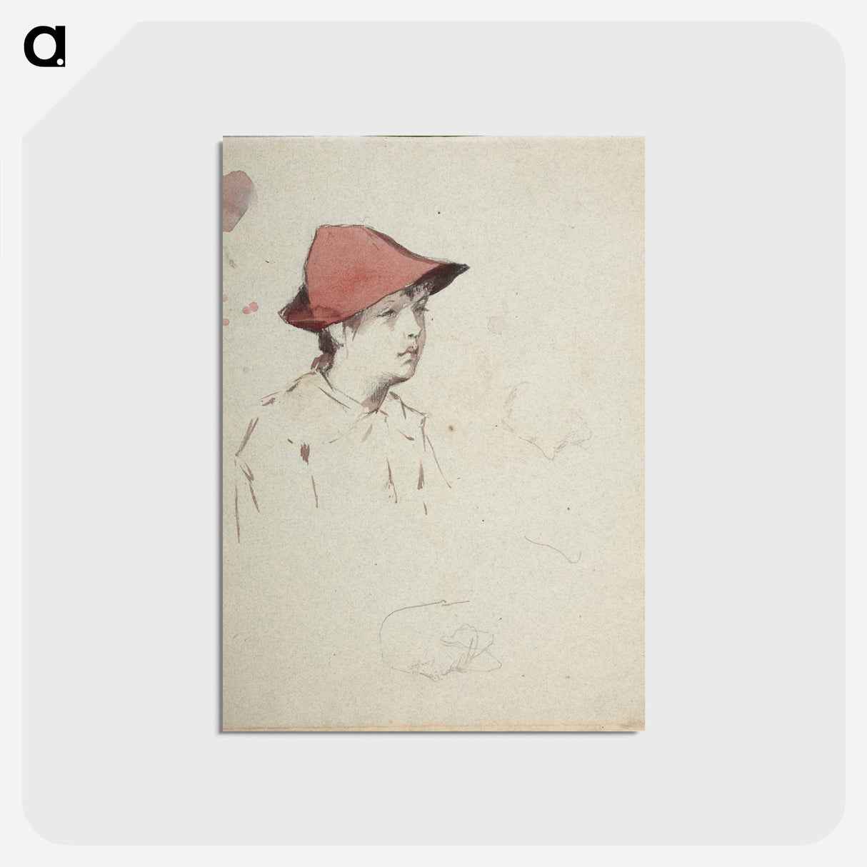 アートポストカード-Bertta Edelfelt, taiteilijan sisar punainen hattu päässään - アルバート エーデルフェルト Postcard.