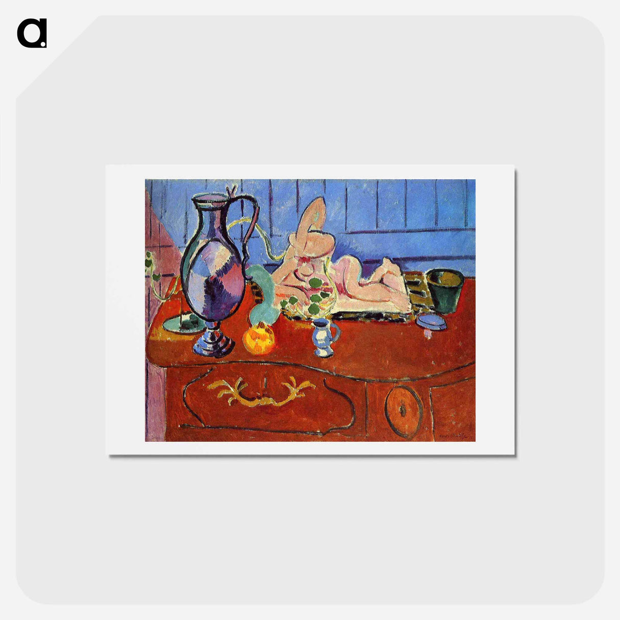 アートポストカード-Still Life with a Pewter Jug and Pink Statuette - アンリ マティス Postcard.