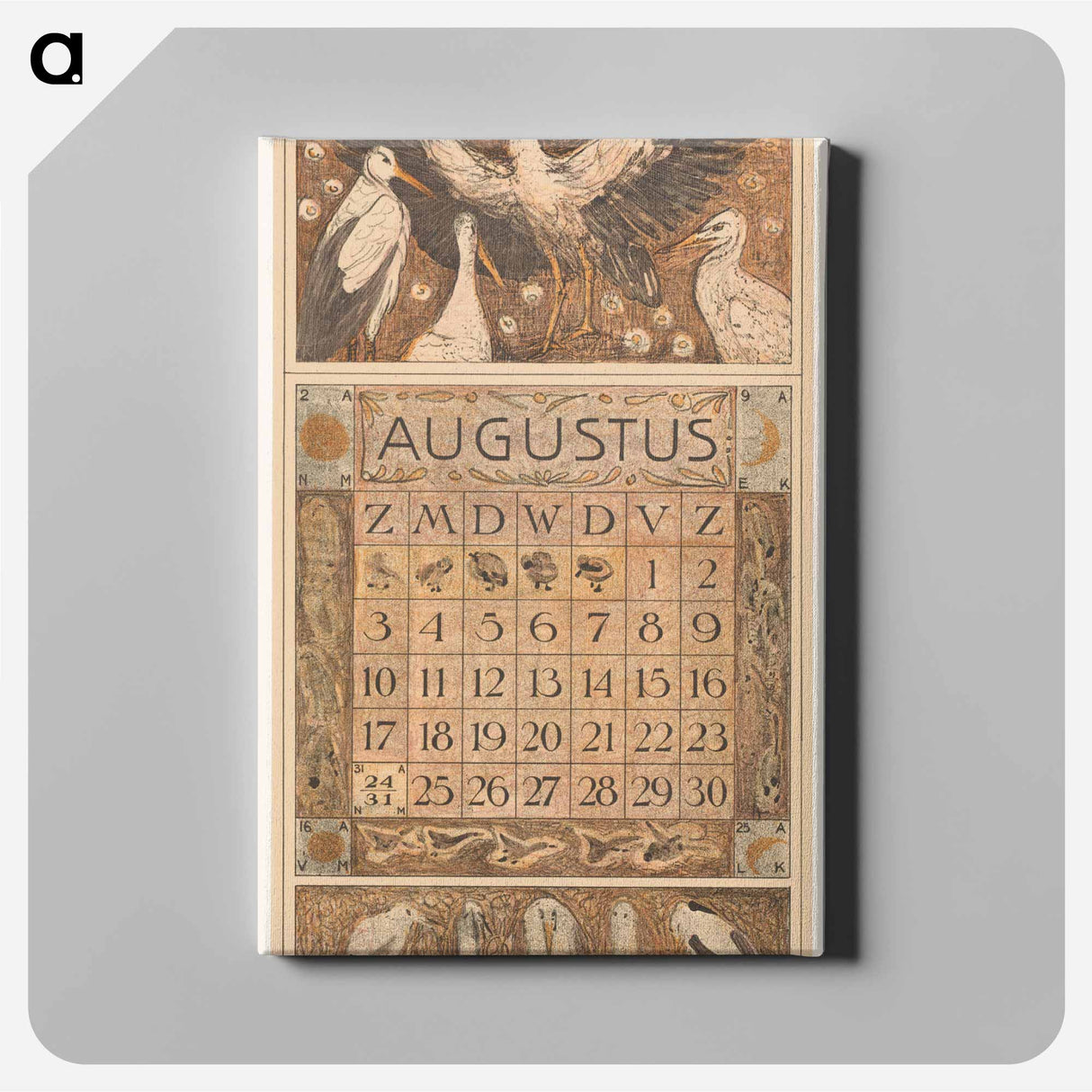 Calendar Augustus met ooievaars - Theo van Hoytema Canvas.