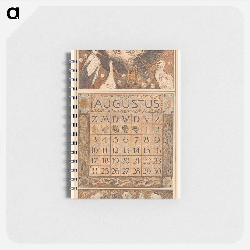 Kalenderblad augustus met ooievaars - テオ ヴァン ホイテマ Memo.