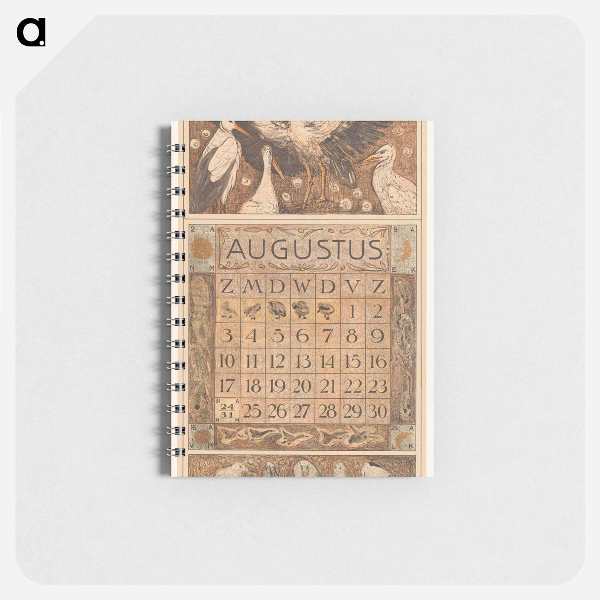Kalenderblad augustus met ooievaars - テオ ヴァン ホイテマ Memo.