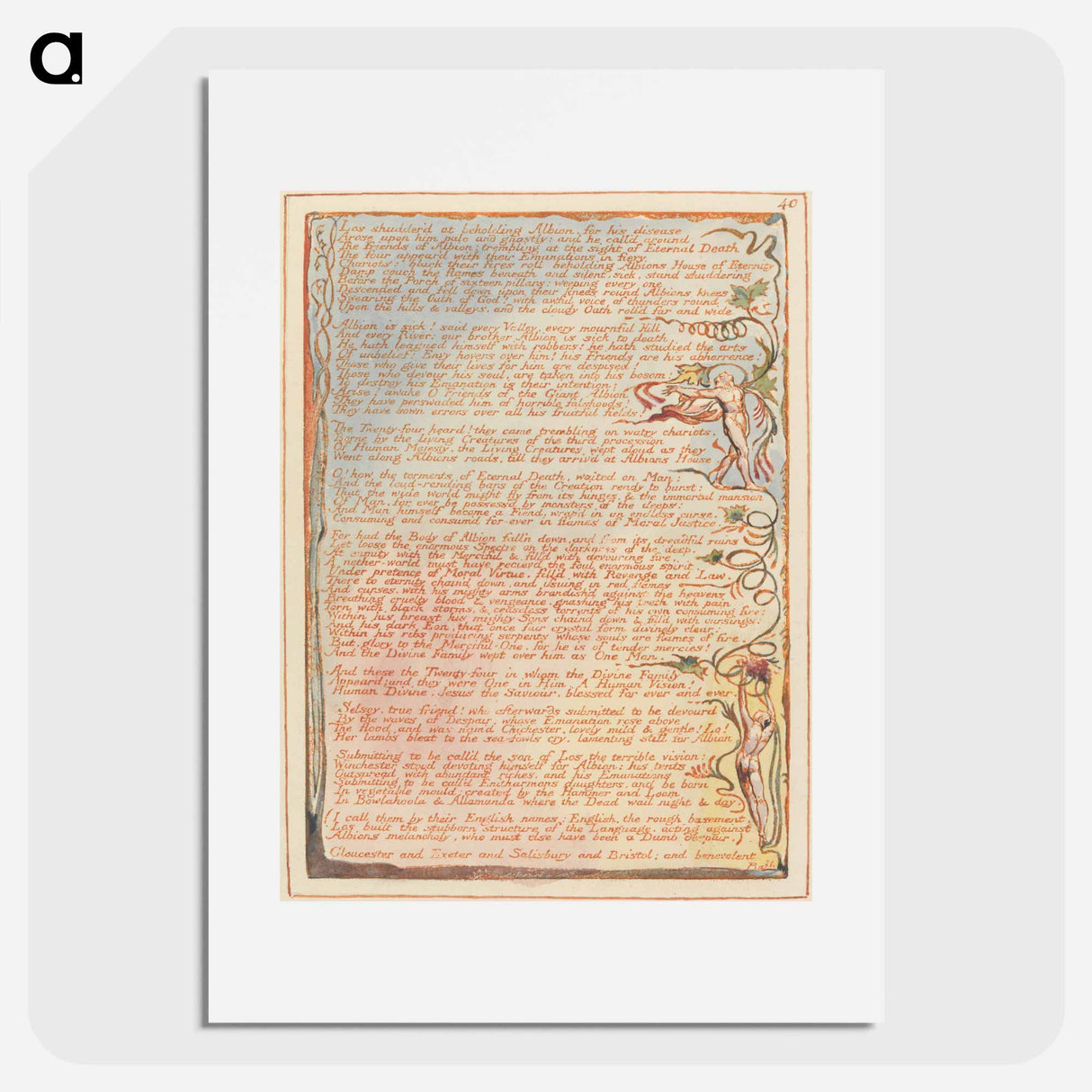 アートポスター-Jerusalem, Plate 40, "Los shudderd at beholding Albion...." - ウィリアム ブレイク Poster.