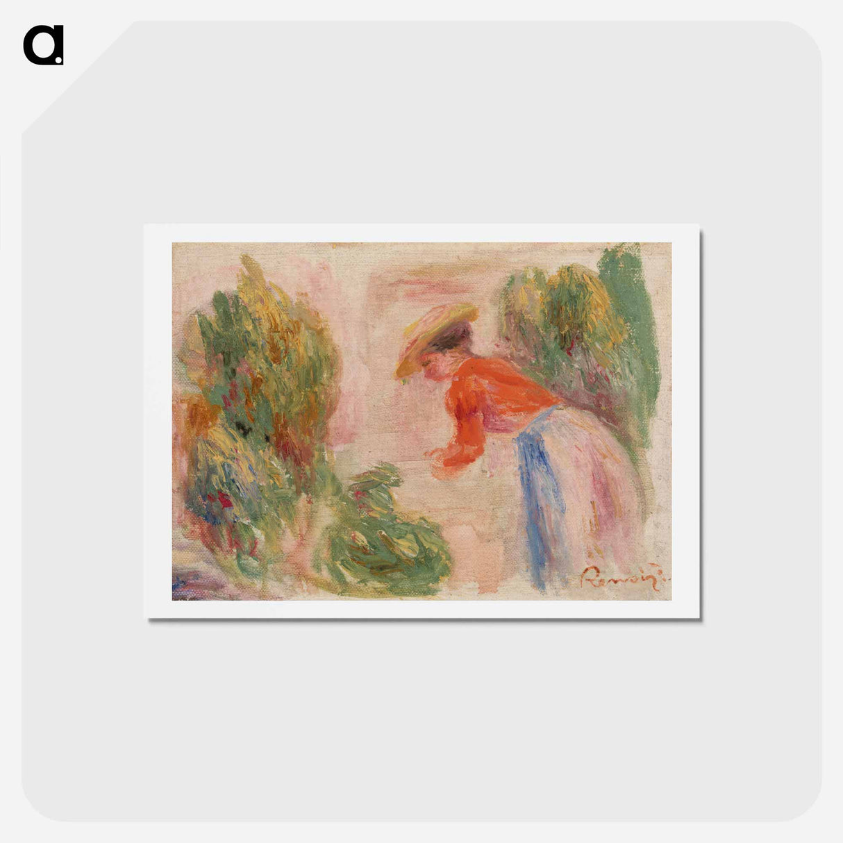 アートポストカード-Woman Gathering Flowers - ピエール オーギュスト ルノワール Postcard.