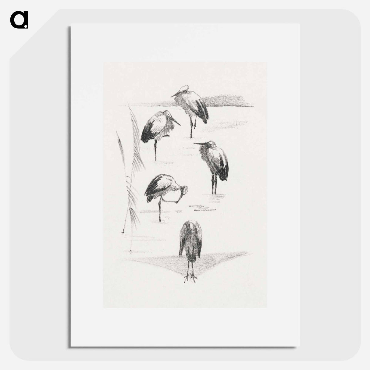 Wenskaart met vijf ooievaars - Theo van Hoytema Poster.