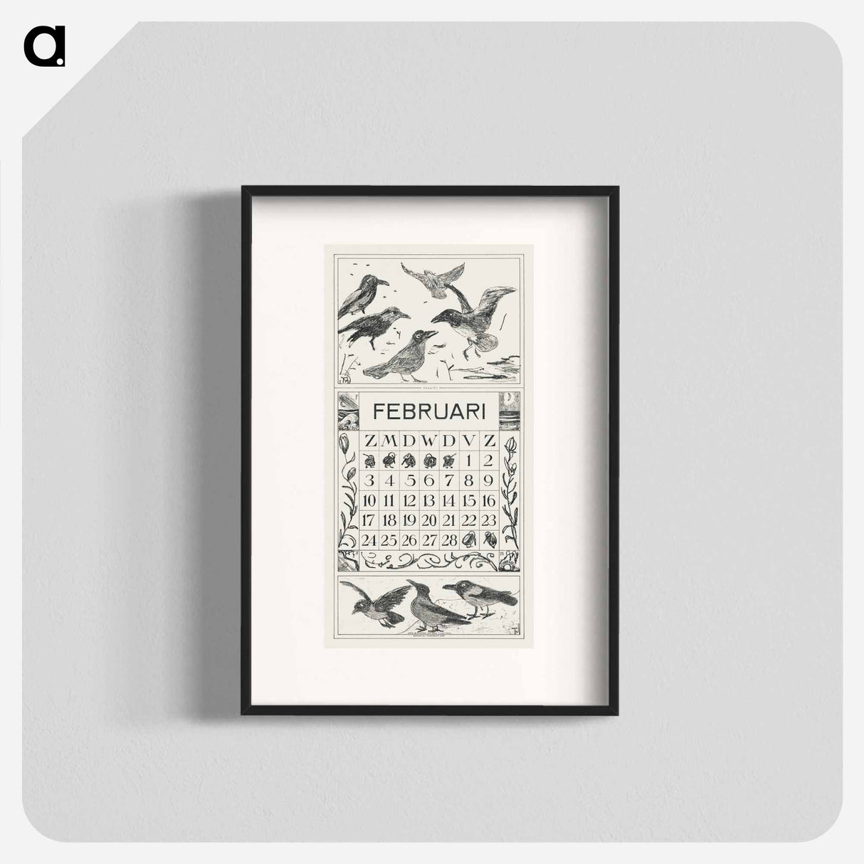 Calendar February with Kraaien - Theo van Hoytema Poster.