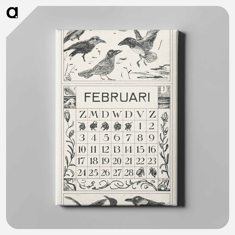 February calendar with flowers - Theo van Hoytema Canvas.