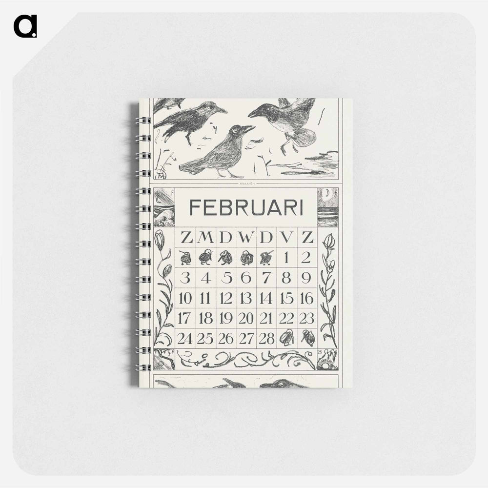 Kalenderblad februari met kraaien - テオ ヴァン ホイテマ Memo.