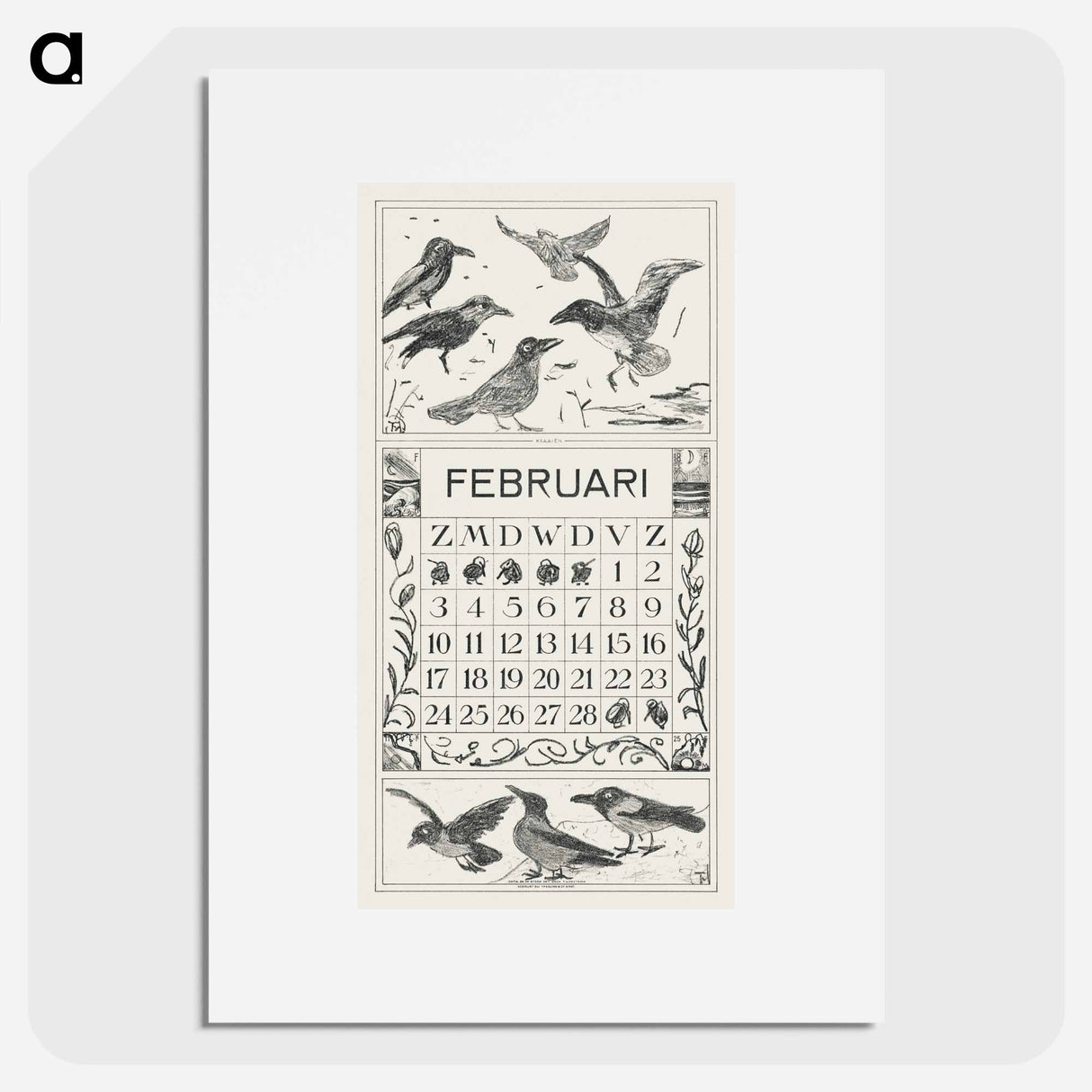 Calendar February with Kraaien - Theo van Hoytema Poster.