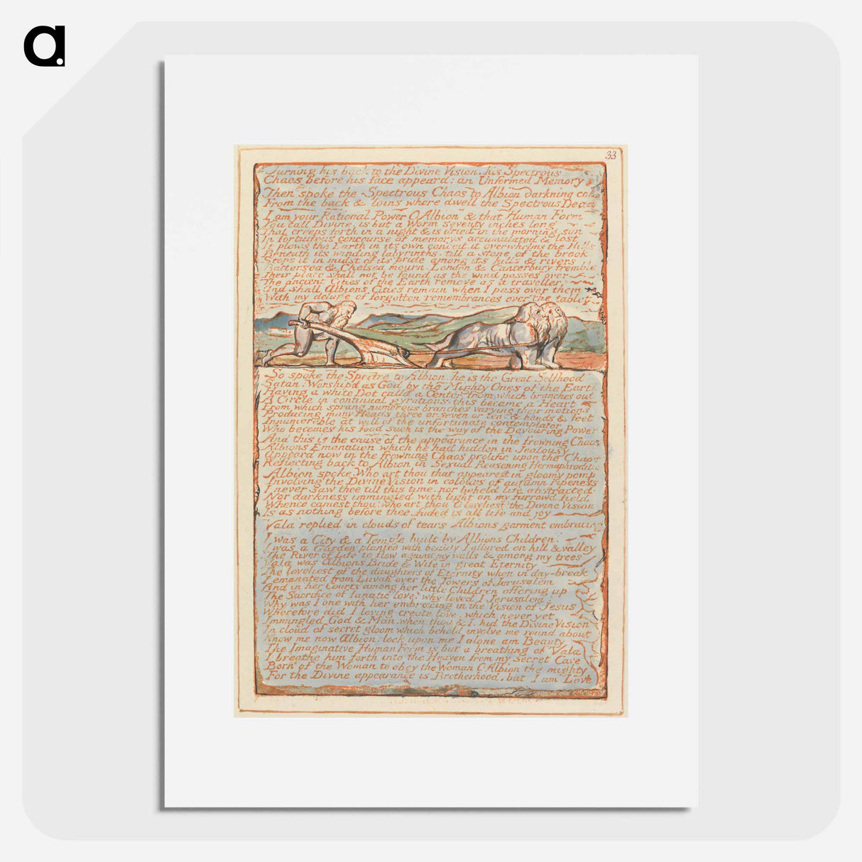 アートポスター-Jerusalem, Plate 33, "Turning his back to the Divine Vision...." - ウィリアム ブレイク Poster.