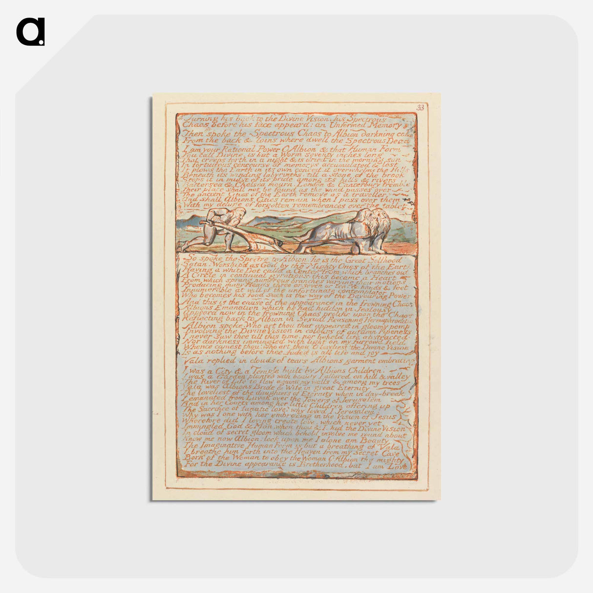 アートポストカード-Jerusalem, Plate 33, "Turning his back to the Divine Vision...." - ウィリアム ブレイク Postcard.