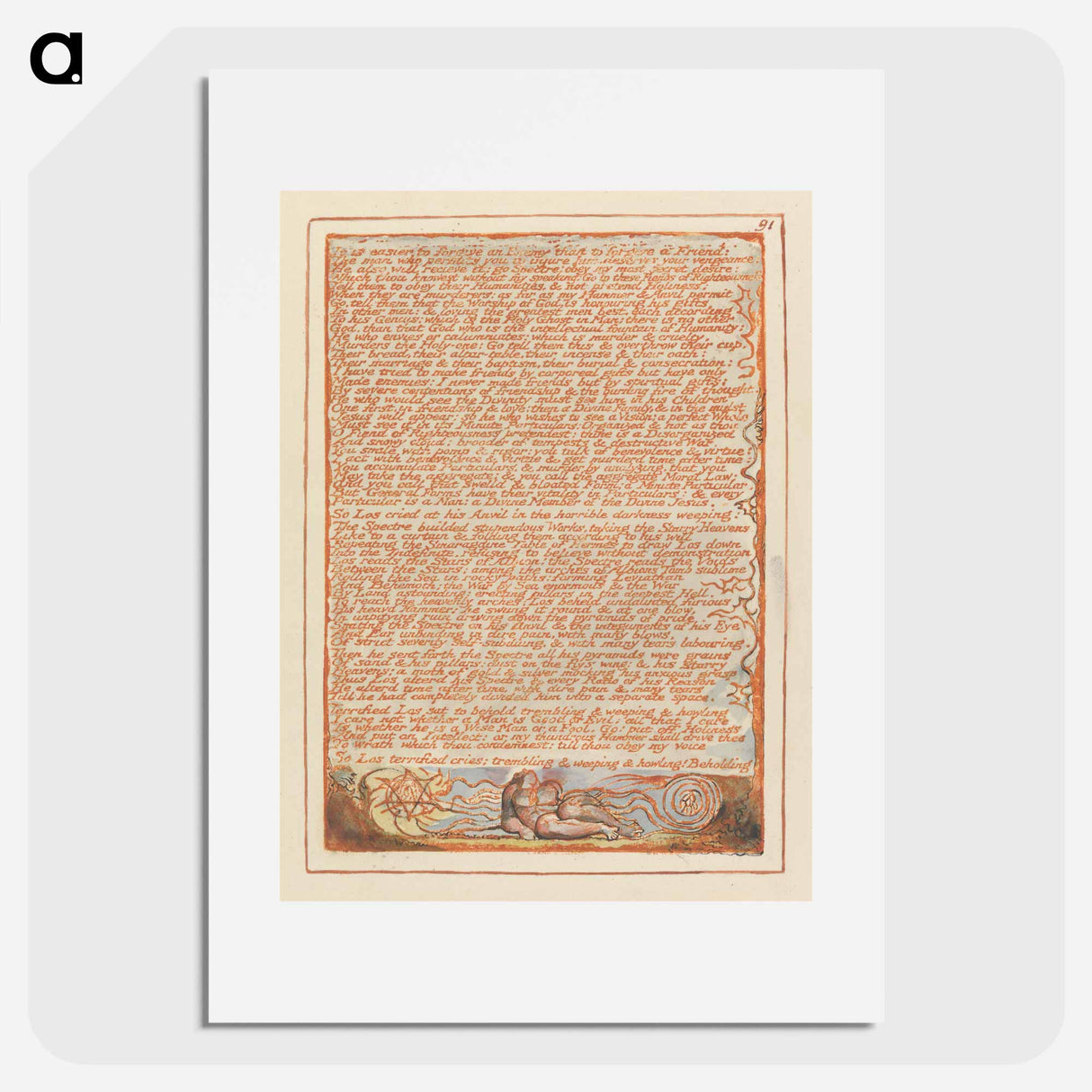 Jerusalem, Plate 91, "It is easier to forgive an enemy...." - William Blake Poster.