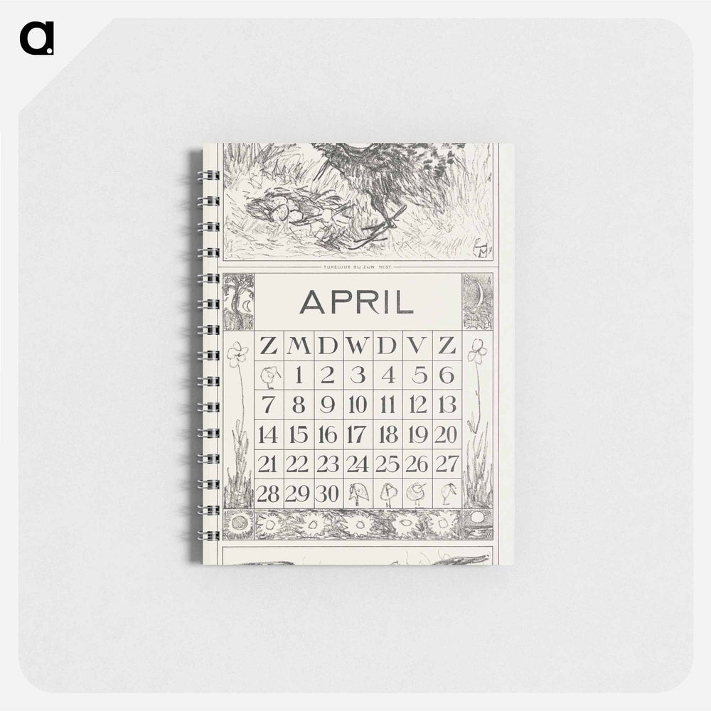 Kalenderblad april met tureluur - テオ ヴァン ホイテマ Memo.