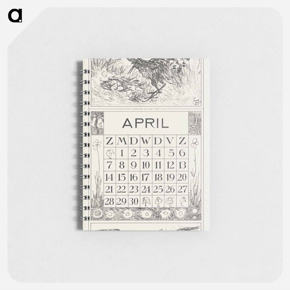 Kalenderblad april met tureluur - テオ ヴァン ホイテマ Memo.