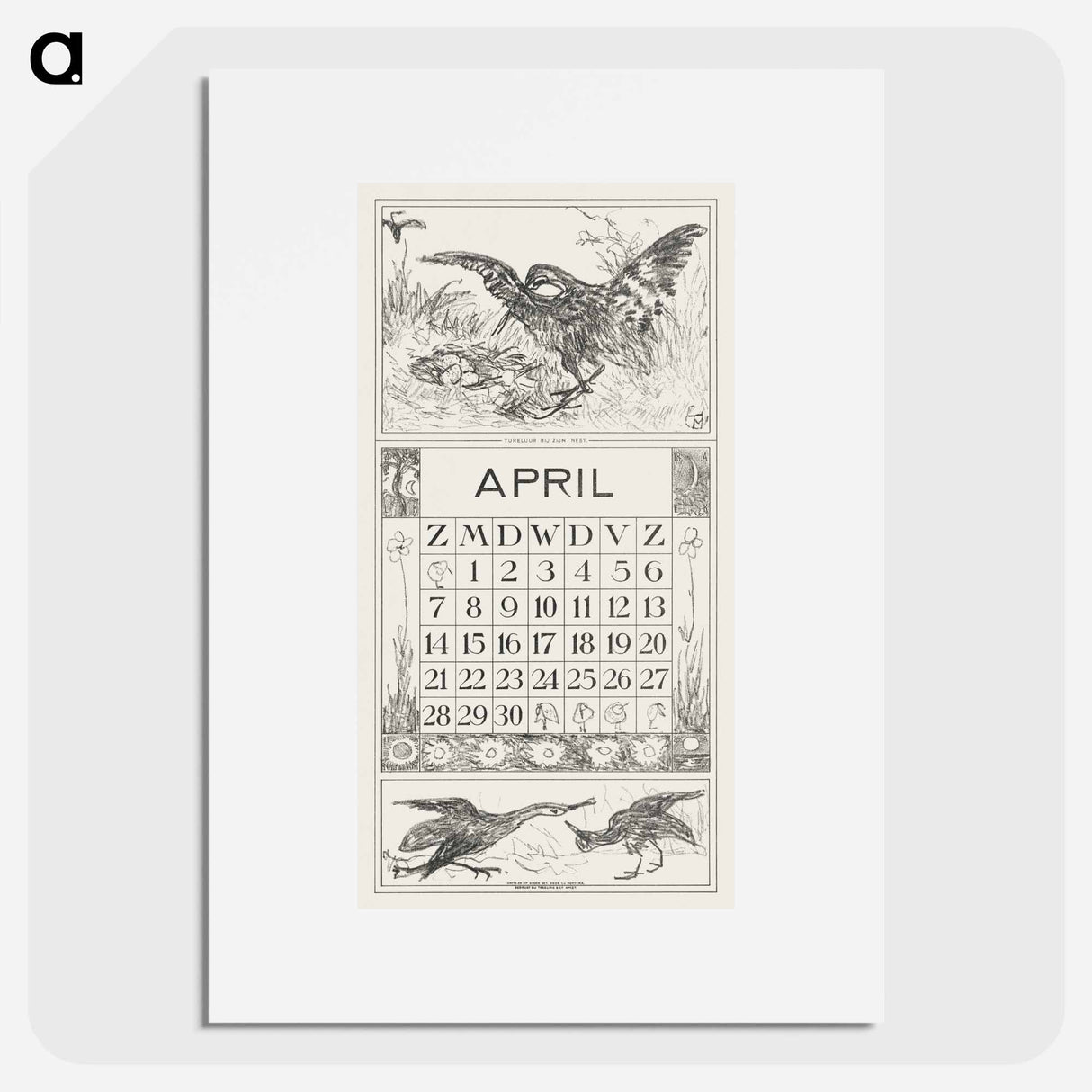 Calendar April with tulle - Theo van Hoytema Poster.