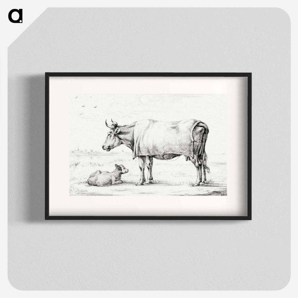 Standing cow with a lying calf - ジャン ベルナール Poster.