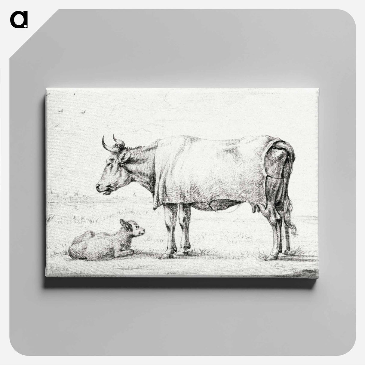 アートパネル-Standing cow with a lying calf - ジャン ベルナール Canvas.