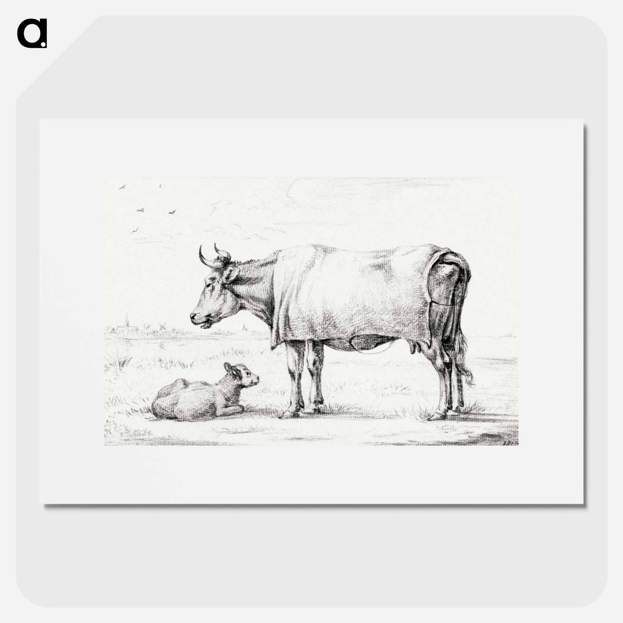 Standing cow with a lying calf - ジャン ベルナール Poster.