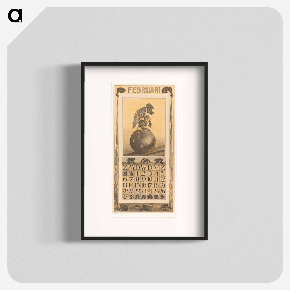 Calendar February with a balloon - Theo van Hoytema Poster.