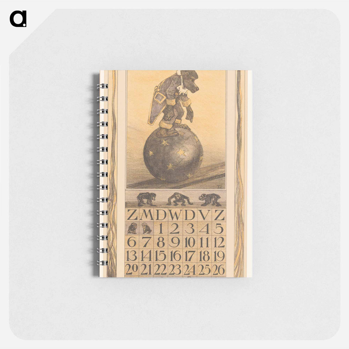 Kalenderblad februari met aap op een bal - テオ ヴァン ホイテマ Memo.