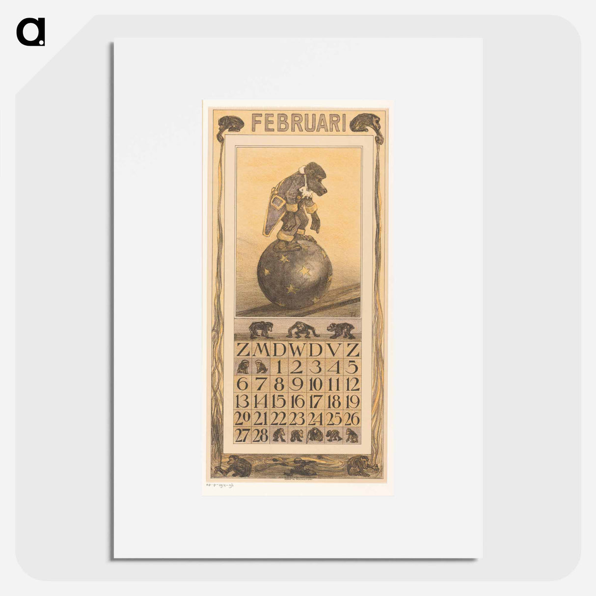 Calendar February with a balloon - Theo van Hoytema Poster.