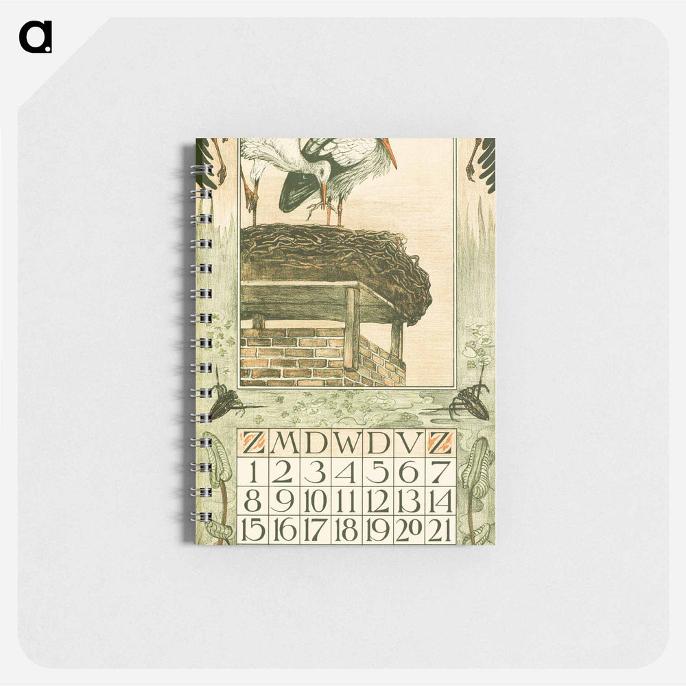 Kalenderblad maart met ooievaars - テオ ヴァン ホイテマ Memo.