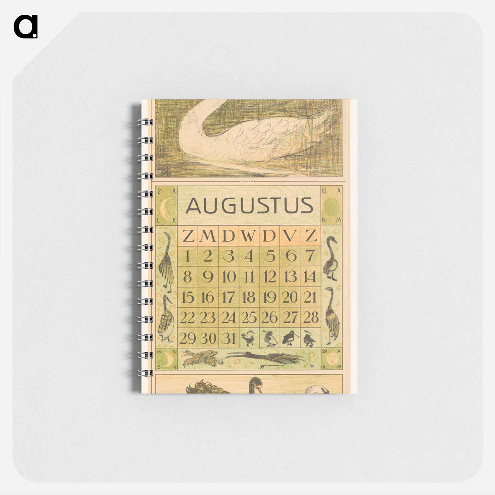 Kalenderblad augustus met zwaan - テオ ヴァン ホイテマ Memo.
