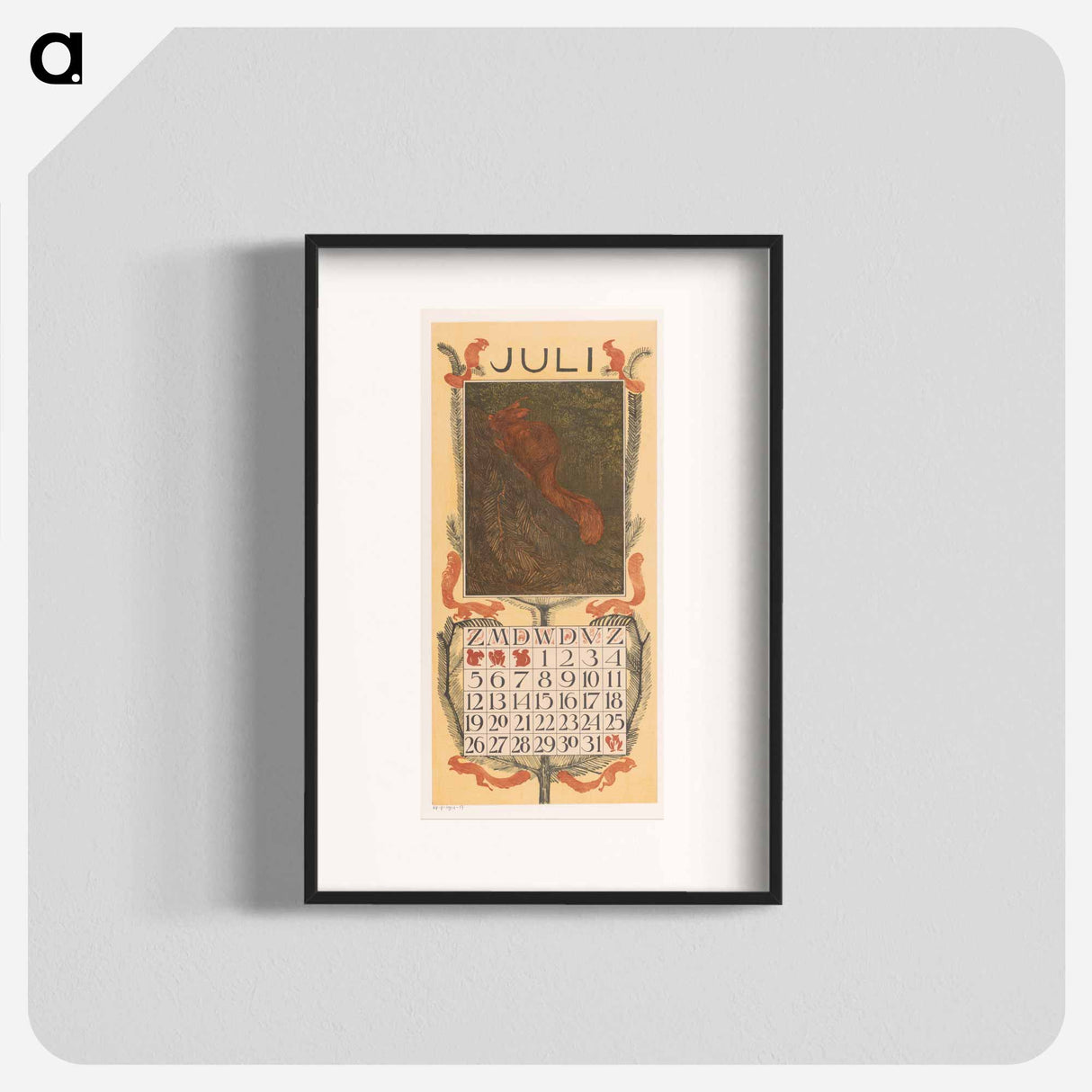 The calendar for July met een eekhoorn - Theo van Hoytema Poster.
