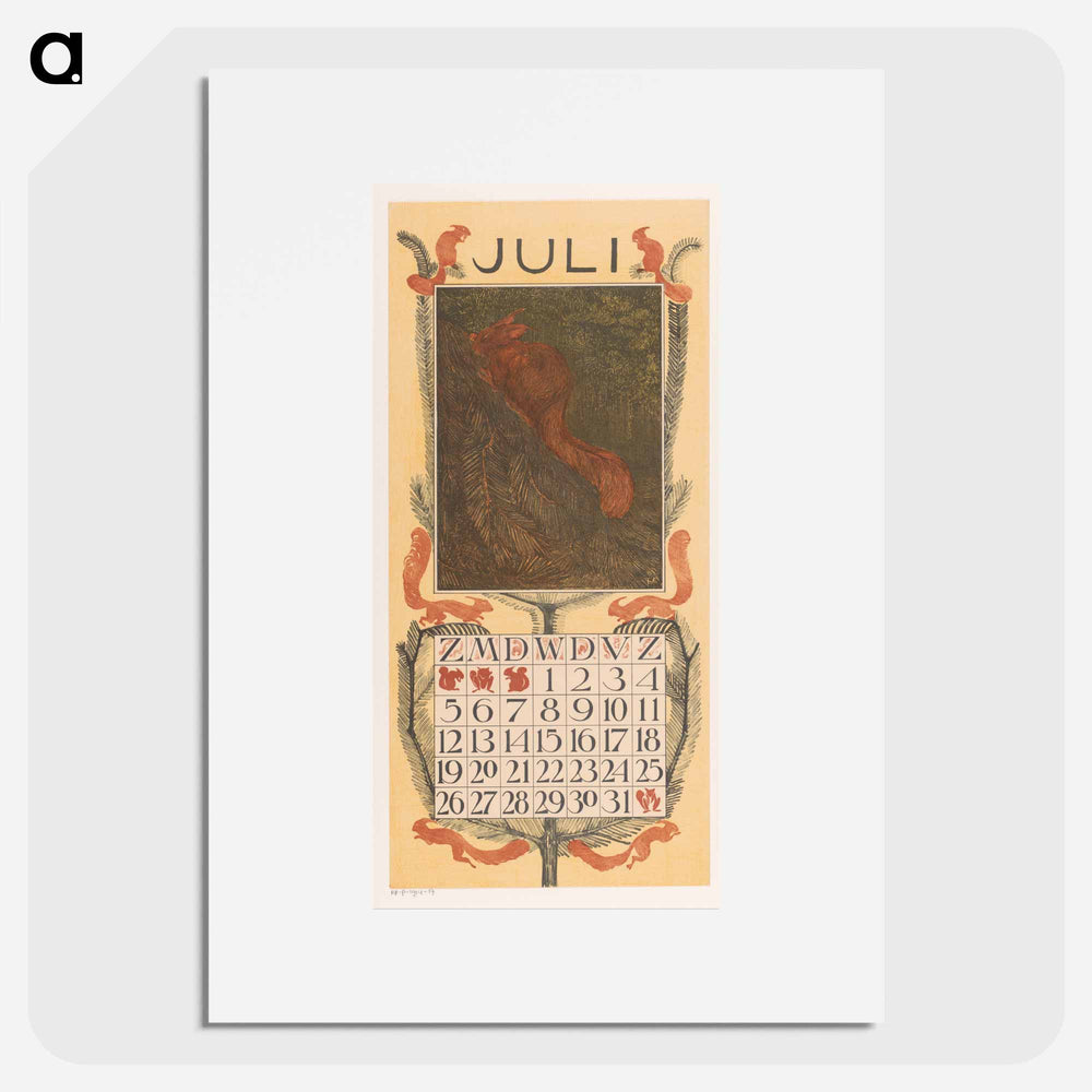 The calendar for July met een eekhoorn - Theo van Hoytema Poster.