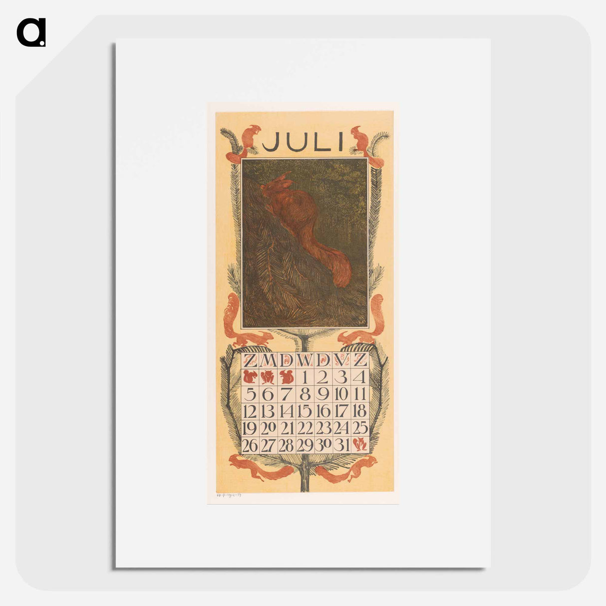 The calendar for July met een eekhoorn - Theo van Hoytema Poster.