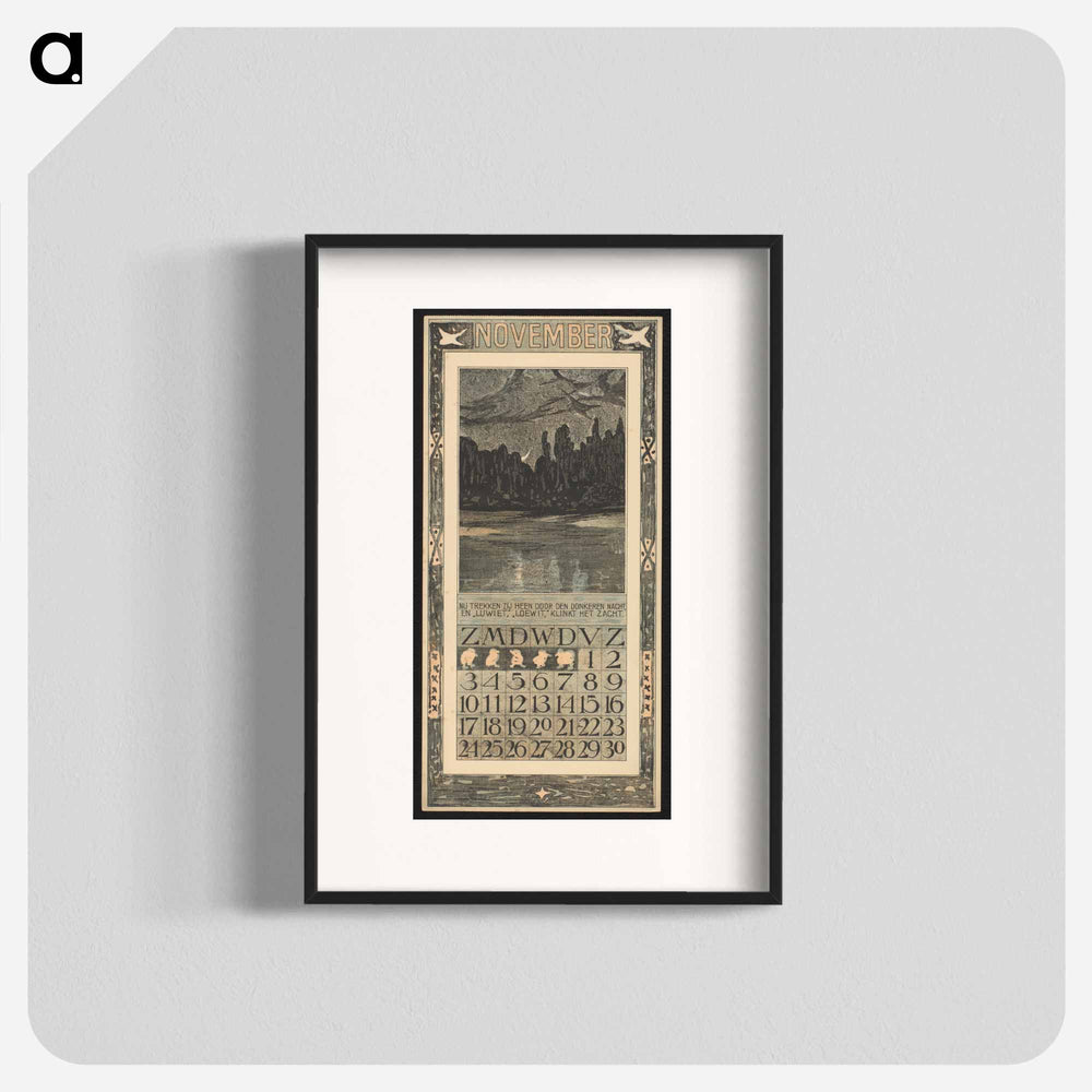 Calendar for November 1907 with treks in a new land - Theo van Hoytema Poster.