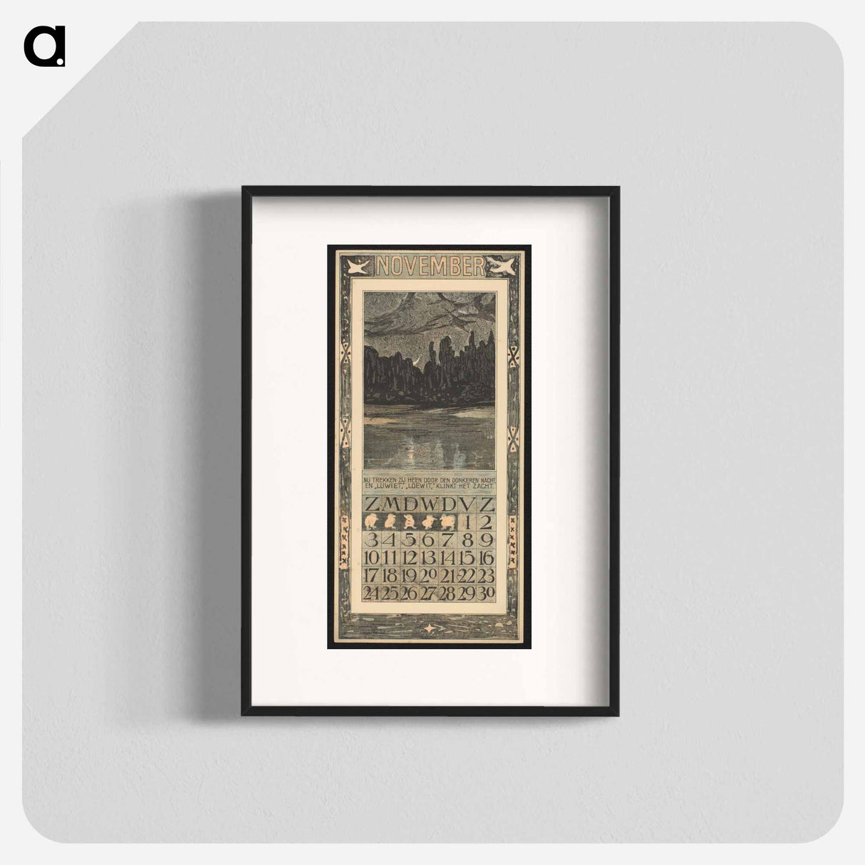 Calendar for November 1907 with treks in a new land - Theo van Hoytema Poster.