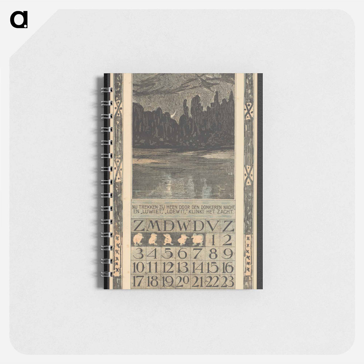 Kalenderblad voor november 1907 met trekvogels in een nachtlandschap - テオ ヴァン ホイテマ Memo.