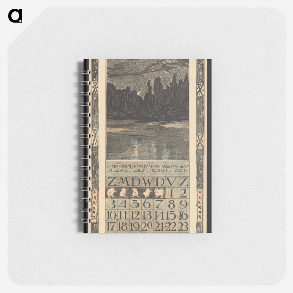 Kalenderblad voor november 1907 met trekvogels in een nachtlandschap - テオ ヴァン ホイテマ Memo.