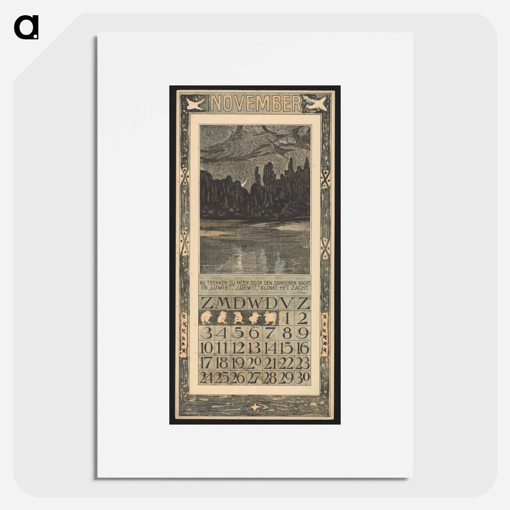 Calendar for November 1907 with treks in a new land - Theo van Hoytema Poster.