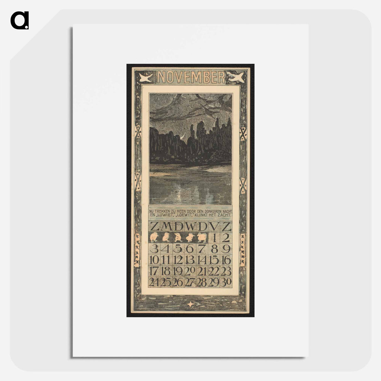 Calendar for November 1907 with treks in a new land - Theo van Hoytema Poster.