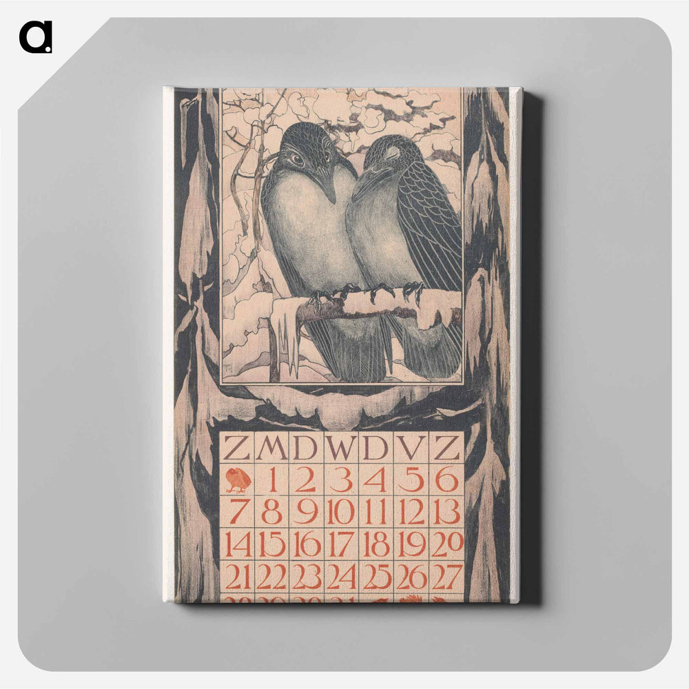 Kalenderblad december met twee vogels - Theo van Hoytema Canvas.